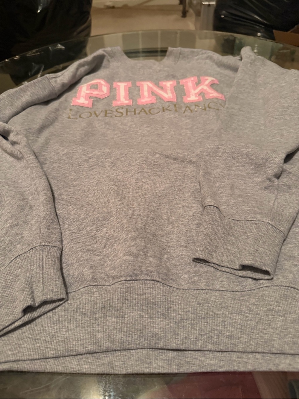 LoveShackFancy Gray Crewneck Sweatshirt with Pink PINK Logo
